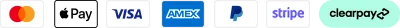 Mastercard, Apple Pay, Visa, American Express, PayPal, Stripe and Clearpay