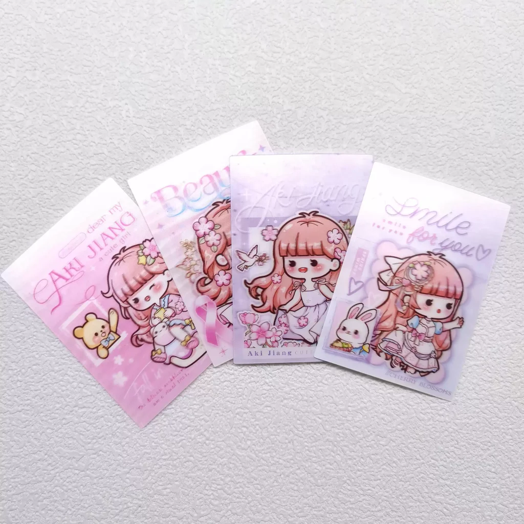 Pink illustrated lenticular card collection
